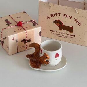 Cute three-dimensional underglaze painted squirrel ceramic cup