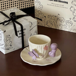 3D embossed butterfly irregular ceramic coffee cup
